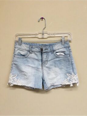 Cherokee Light Blue Denim Shorts with White Lace Trim